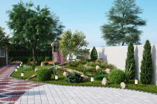 Ландшафтный дизайн двора в природном стиле